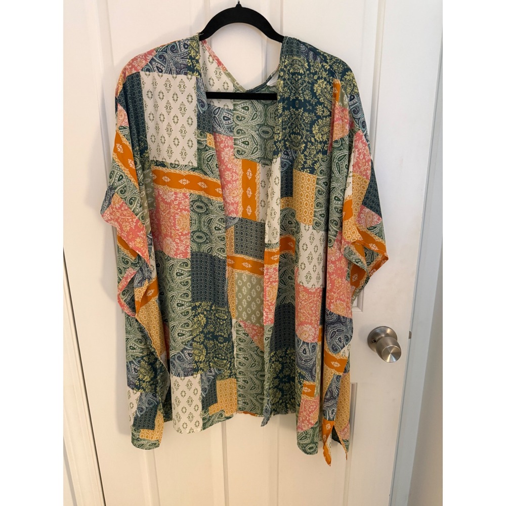 Heyson Womens 2XL Patchwork Paisley Kimono Wrap Open Front Cardigan Multicolor